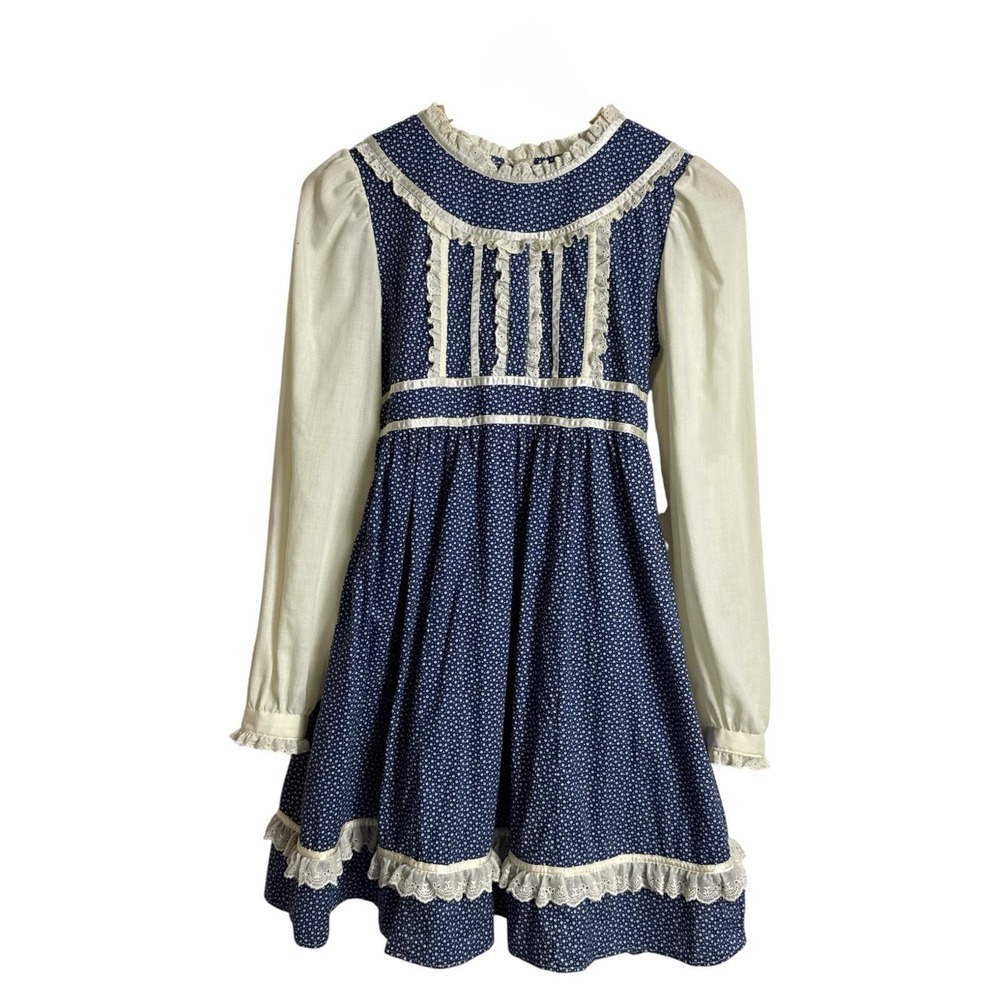 Youth 12-13 70s Handmade Calico Ditsy Floral Prairie Cottagecore Dress Bust 31"